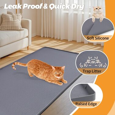 Килимок для котячого туалету Kalolary великий, силіконовий, сірий (86x56 см)