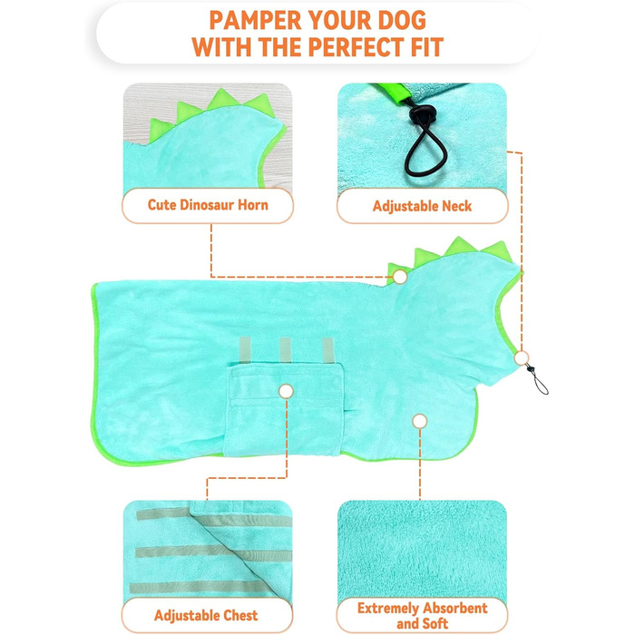 Рушник для собак JOOV E Dog Trockenmante: супер впитываючий, для купання, плавання, після прогулянки (зелений жаб, S, блакитний динозавр)
