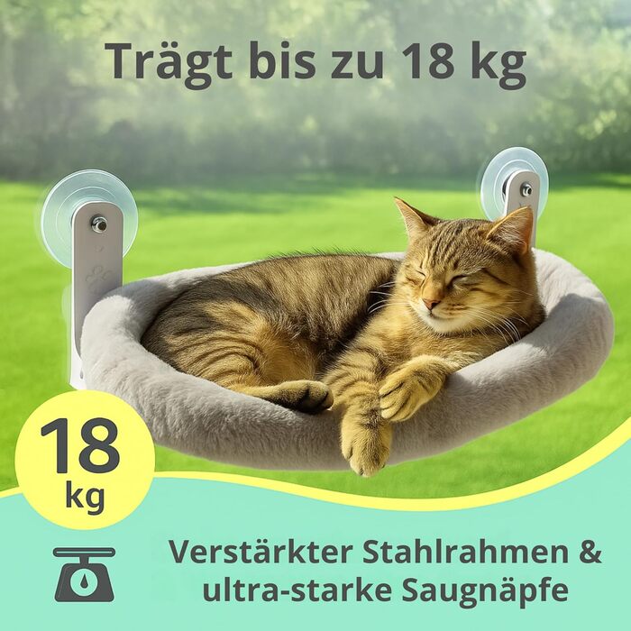 Віконна лежанка для котів Viva Cat – стабільна та зручна | Лежанка-гамак для котів до 18 кг | Економія місця