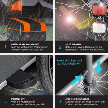 KESSER® Причіп для велосипеда вантажний, 120 літрів, оранжевий/антрацитовий, з дахом та функцією складання