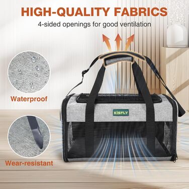 Транспортувальна сумка для тварин, схвалена TSA, сіра, 43.2 x 27.9 x 24.1 см, для котів та собак до 5.4 кг, з туалетом для котів