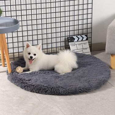 Кругла килимок для собак і котів з штучного хутра, 80 см, сірий - зручний, миючий, нековзний