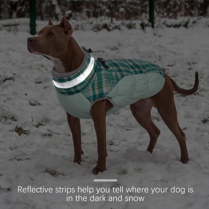 Зимовий одяг для собак FUAMEY – тепла куртка для собак з блискавкою, інтегрованим шлейкою, м'якою підкладкою, водовідштовхувальна, світловідбиваюча – рожевий леопард, розміри S, M, L (X-Large(обхват грудей:76 см), зелений клітка)