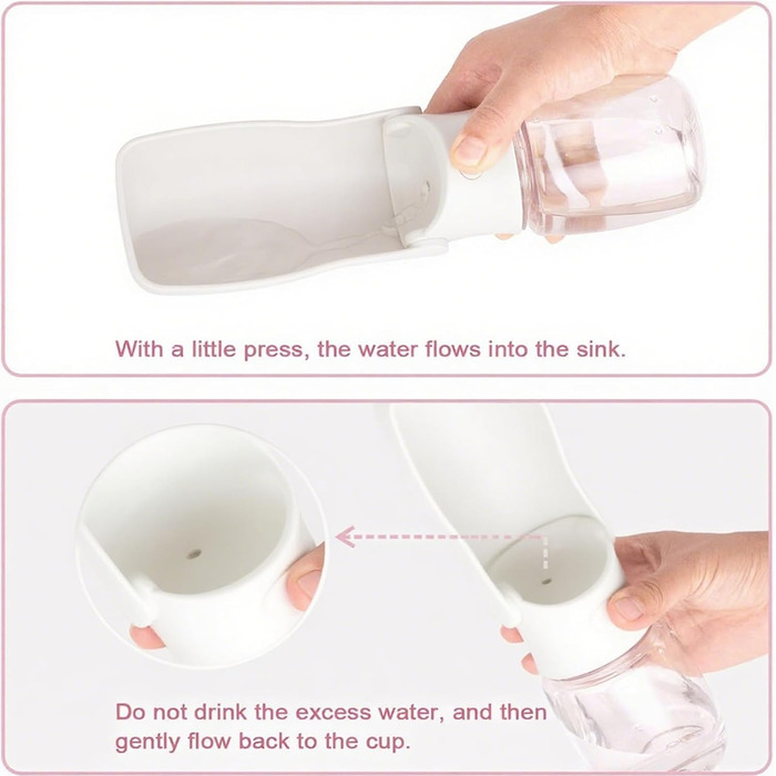 Складана пляшка для води для собак - портативна пляшка для домашніх тварин для собак та котів, для прогулянок, походів, подорожей (білий, 350 мл)