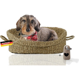 Корзина для собак Rohrschneider з ручками для маленьких та середніх собак | Ручна плетіння з морської трави, посилений високий борт | Знімний, пральний чохол | Розмір 1 (51 x 43 см)