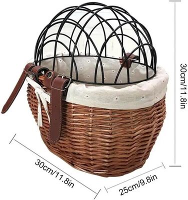 Корзина для собак та котів на велосипед, ручна робота, плетені з лози, коричнева