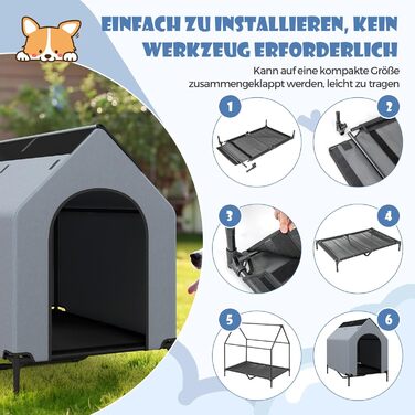 Будка для собак COSTWAY 2 в 1 з лежаком, Outdoor, сіра, 75 x 110 x 106 см