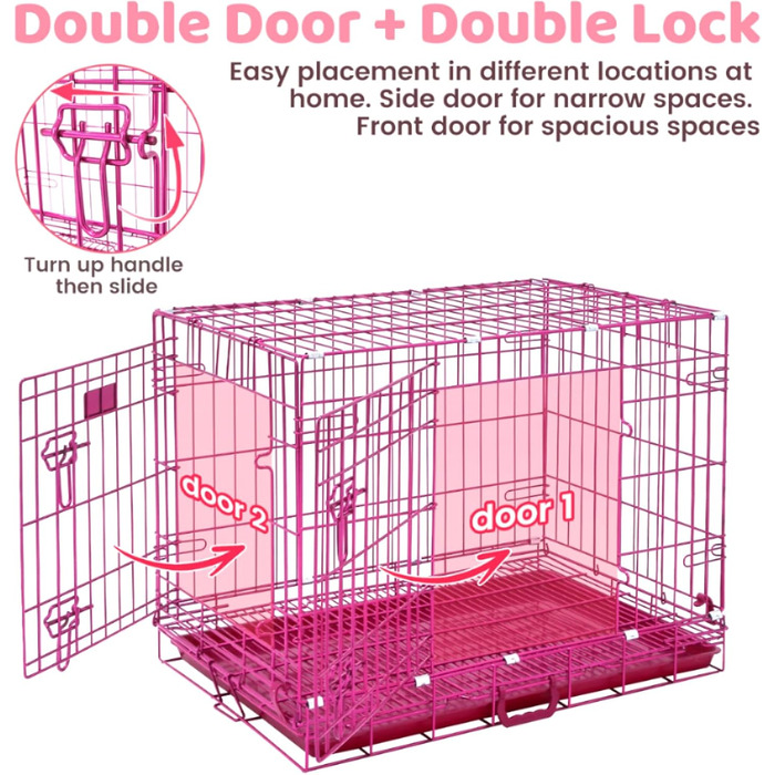 Клітка для собак HOMEY PET 76,2 см рожева, розкладна, для дому, з металевого дроту, знімний піддон