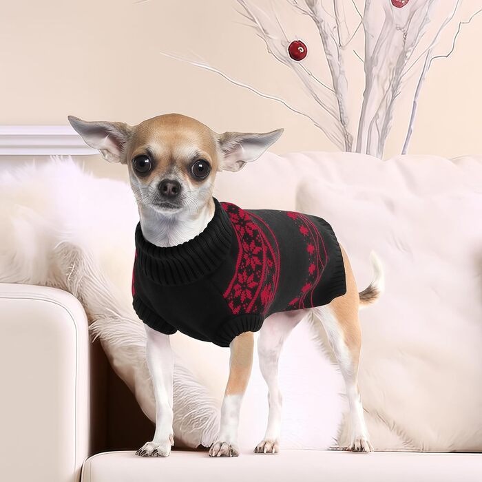 Пуловер для собак на Різдво, теплий зимовий пуловер для маленьких собак, без рукавів, розміри XS-2XL (XXL: обхват грудей 71 см), чорний з сніжинками