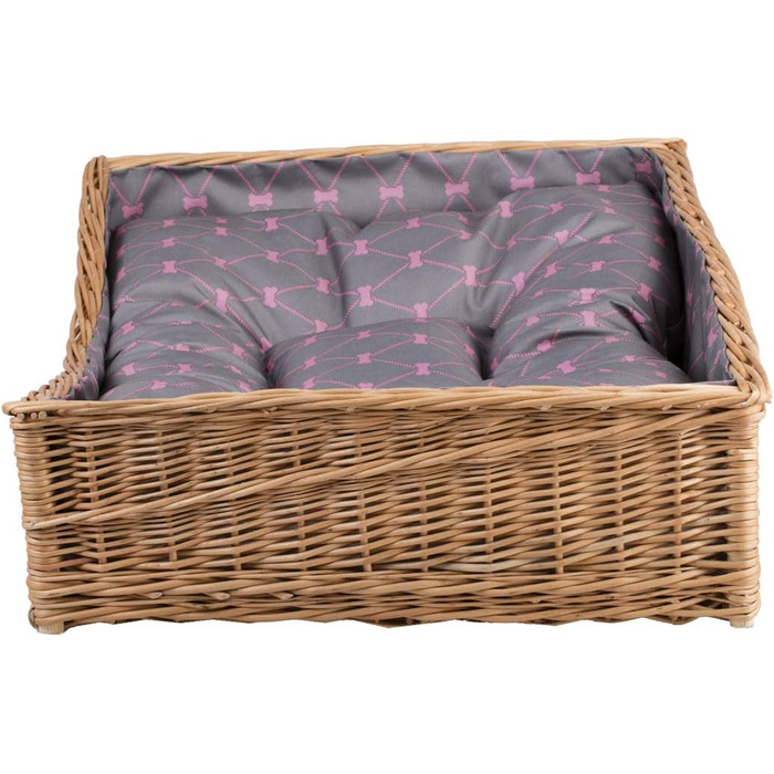 Корзина для собак та котів з ротангу, лежанка для тварин, 80x50 см, з подушкою сірого кольору