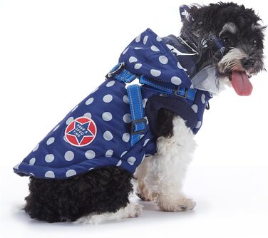 Зимовий теплий пуховик для собак з протекторними отворами, вітронепроникна куртка для холодної погоди, бавовна, костюм для цуценят, маленьких та середніх собак, розмір XL (2XL: Обхват грудей:55см/21.6 дюймів, Стиль 2: Синій горошок)