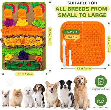 Нюхальна килимок для собак великих порід та силіконовий килимок для ласощів, інтерактивна іграшка-головоломка, щоб зайняти собаку, розвиваюча нюхальна килимок для повільного годування. Розміри: 76,2 x 45,7 см (килимок) + 20,3 x 20,3 см (силіконовий килимо