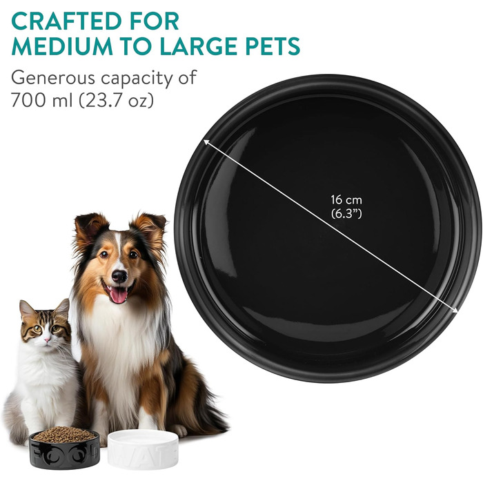 Набір мисок для собак Navaris (2 шт) з кераміки, чорно-білі, 700 мл, підходить для миття в посудомийній машині та використання в мікрохвильовці