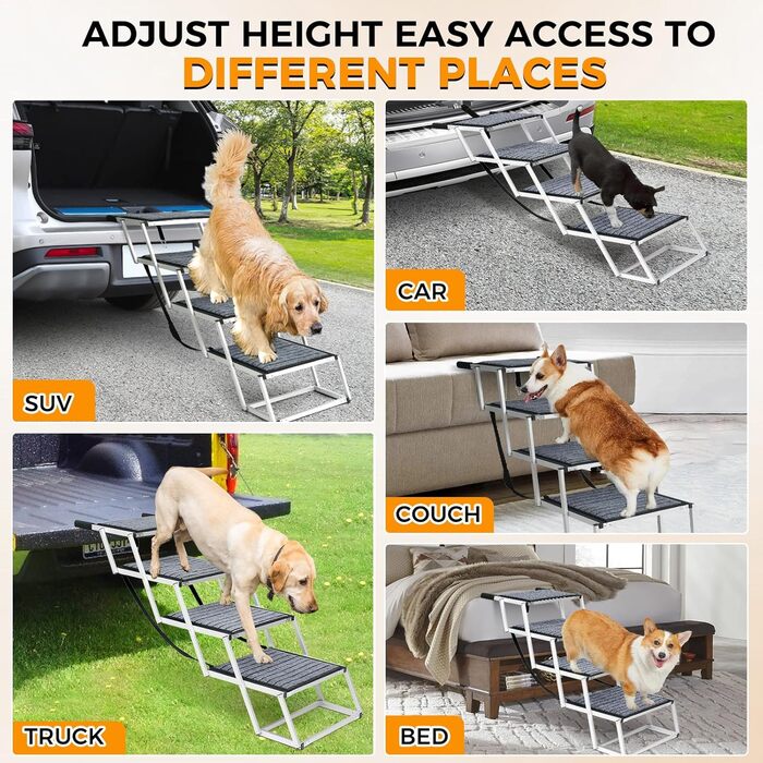 Сходинки для собак Extra Wide Snagle Paw: алюмінієві, 4 сходинки, з антиковзким килимком, для автомобілів SUV та позашляховиків