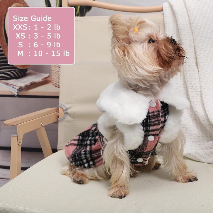 Теплий зимовий пуловер для собак, фліс, розмір XXS, для дівчаток та хлопчиків, з кільцем D, картатий, теплий одяг для маленьких собак
