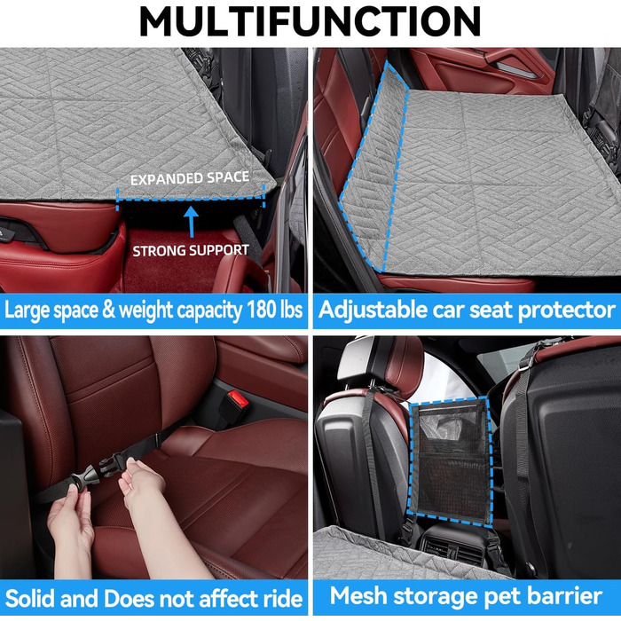 Подовжувач для заднього сидіння автомобіля для собак, вантажний ковпак для позашляховиків, жорстка основа, чохол для сидіння автомобіля для собак, гамак для собак в автомобіль, ліжко для собак для позашляховиків/автомобілів (сірий)