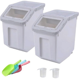 Контейнери для зберігання корму для тварин RUIAN, 2 шт. (сірий, рожевий, зелений) - ємності для сухого корму, зерна, рису, борошна з мірним стаканчиком та лопаткою на коліщатках