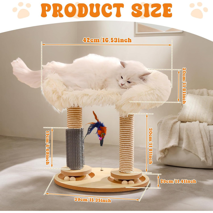 Кігтеточка-гойдалка для котів з платформою, сизаль, зручне ліжко з штучного хутра, іграшки для котів (2 м'яти, 4 дерев'яні, 1 інтерактивна джура), 5 шт.