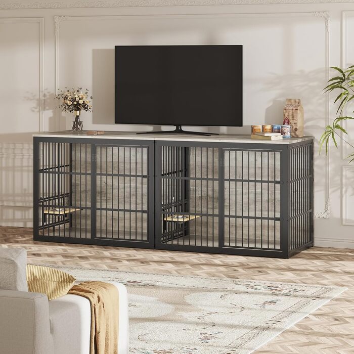 Клітка для собак Lyromix XXL з обертовим годівницею та приставним столиком, 122 см, сіра