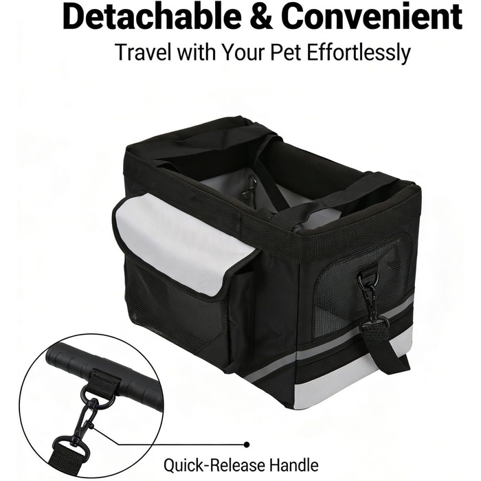 Фahrradkorb Für Kleine Hunde, Abnehmbarer Haustier Fahrradkorb Aus Stoff, 38x28x25cm - Leicht, Wasserfest, Schnelle Montage Für Fahrradlenker