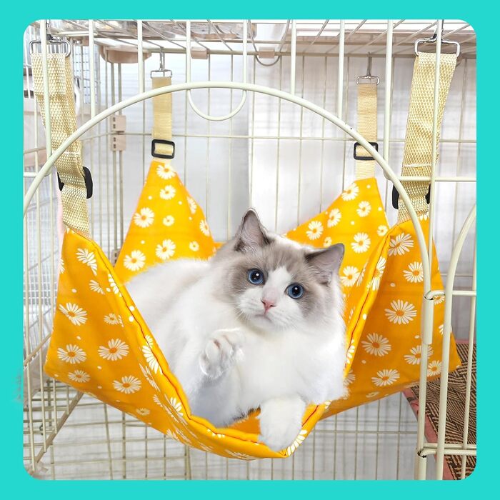 Кішка гамак для підвішування в клітці, двошарове ліжко-гамак для котів з металевими гачками, 55.9 x 45.7 см, для сну та ігор