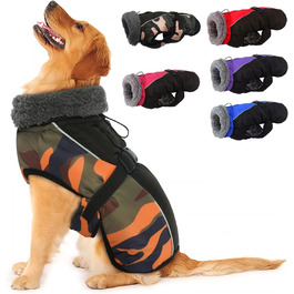 Водонепроникний зимовий одяг для собак - тепла куртка для собак, одяг для маленьких, середніх та великих собак, пуловер для собак з безпечними світловідбиваючими смугами для лабрадорів, чихуахуа, французьких бульдогів, 3XL, помаранчевий камуфляж
