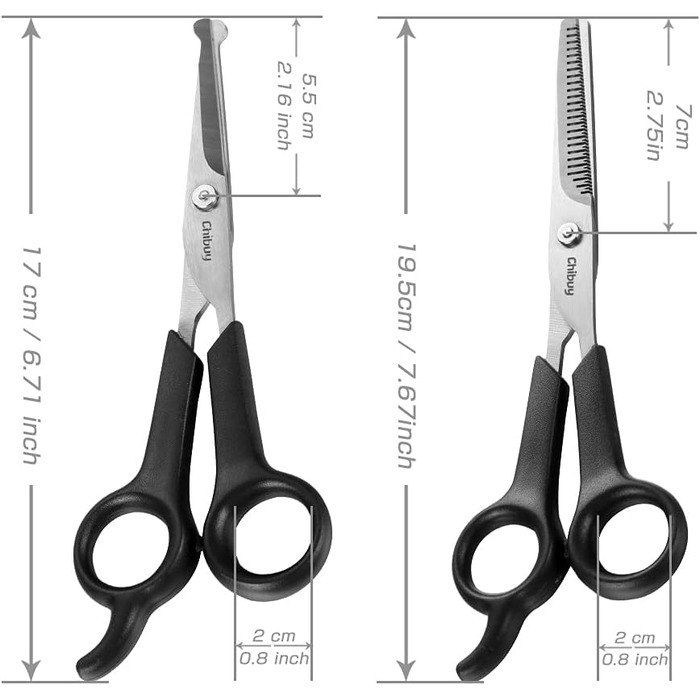 Професійна собача ножиця з круглим кінчиком з нержавіючої сталі, ножиця для очей для собак та котів, професійний інструмент для грумінгу, розмір 17 x 6,6 x 1,1 см 6371 + 6373