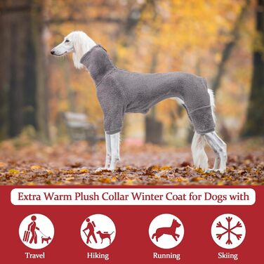 Теплий флісовий халат для грейхаундів, одяг для віппетів з ніжками, вітрозахисний комбінезон з коміром-стійкою для собак, флісовий халат для собак, теплий зимовий светр для віппетів, лахкан, салускі (S, сірий)