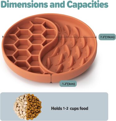 Повільний годівник для собак, силіконовий набір з присосками, антиковзаюча миска, уповільнює швидкість їжі, зменшує тривогу та додає задоволення (Світло-зелений), (Оранжево-червоний візерунок 'Сонце' )