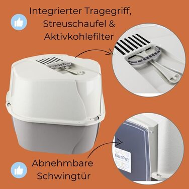 Туалет для котів кутовий XXL з кришкою, великий, з фільтром та лопаткою