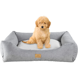 Крісло-ліжко для собак Tagträumer Joy, сіре, 60x50x18 см, м'яке, ергономічне, для маленьких собак, знімний чохол з короткого хутра
