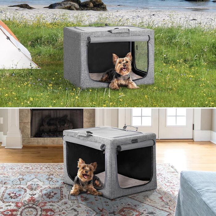 Клітка для собак Petsfit, переносна, сіра, розмір S (61x45x43 см), з м'якою підстилкою та сумкою для зберігання