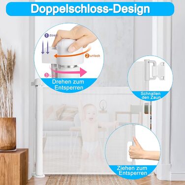 Захист для воріт Naizy Rollo: сітка для собак та дітей, захист сходів, 180 см, білий