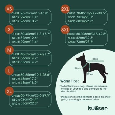Зимовий теплий одяг для собак Kuoser: водонепроникний та вітронепроникний жилет з відбиваючими елементами, XS-3XL (обхват грудей 50-65 см)