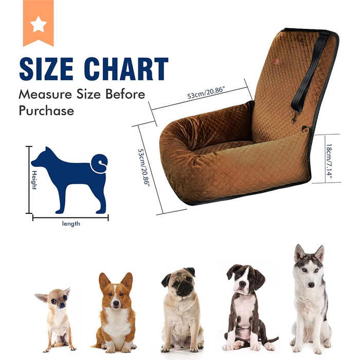 Автокрісло для собак, підвищувач для домашніх тварин, безпечне автокрісло для собак. Зручне та безпечне, легко розбирається для чищення. Чорний/Коричневий