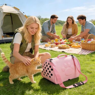 М'яка переноска для тварин з регульованим ремінцем - переноска для кошенят для подорожей, до ветеринара, у місті, рюкзак для активного відпочинку, піших прогулянок, кемпінгу (Рожева, M)