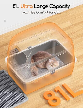 Котячий туалет MeoWant з нержавіючої сталі, 152,4 см, 3-в-1, закритий/напіввідкритий, для великих котів, з матом і лотком, контроль запаху, високі борти