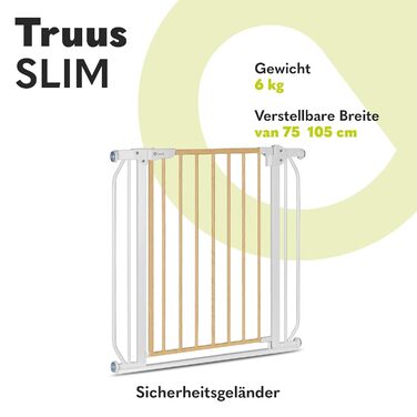 Безпечні ворота LIONELO Truus Slim, регульована ширина 75-105 см, висота 77 см, двостороннє відкривання, самозачиняються, округлі краї, встановлення без свердління