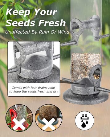 Годівниця для птахів iBorn, металева годівниця для підгодовування з 6 місцями для підльоту, 38 см, срібна