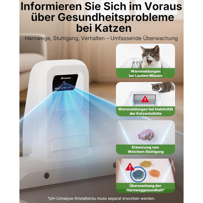 Автоматичний котячий туалет PETKIT Purobot Crystal Duo з камерою, моніторингом здоров'я, контролем запаху, відкритий дизайн для великих котів, сірий (T7W1A)