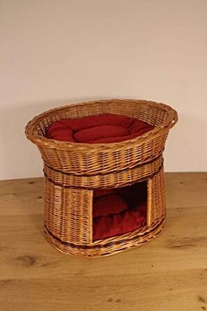 Дерев'яний кігтеточка-кімната для котів з подушками, кімната для собак, корзина для котів з ротангу, натуральний дизайн