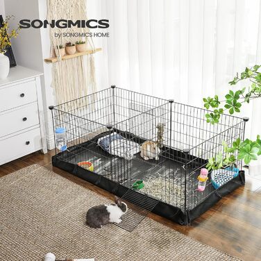 SONGMICS вольєр для морських свинок, клітка для гризунів з перегородкою, 2 окремі секції, тканинне дно, 3 двері, 123x63x46 см, чорний