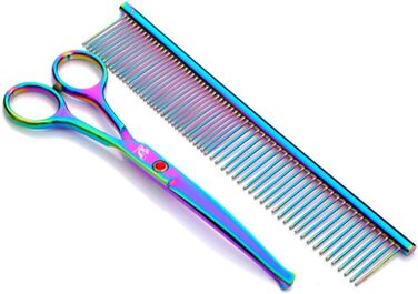 Набір професійних ножиць для грумінгу собак 6.5 дюймів (16.5 см) з безпечними закругленими кінчиками, 3 шт. (прямі, вигнуті, гребінець), преміум-сталь для собак, котів та інших тварин