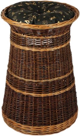 Корзина для котів для сну – котяча хатинка для дому – розмір 43 x 49 x 70 см, кругла – котяча хатинка з лози, трирівневе ліжко для собак або котів з пральним подушками в бежевому кольорі – лакована корзина (подушка темно-коричнева)