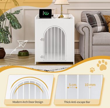 Сучасна собача будка Hzuaneri з USB та розеткою, 2 двері, 90x63x79 см, біла