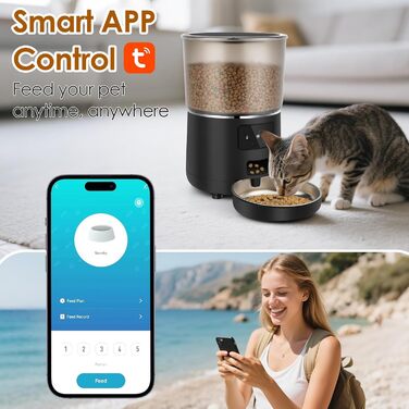 Автоматичний кормушка для котів з Wi-Fi, 4L, з нержавіючою чашею, програмування до 10 прийомів їжі на день, керування через додаток