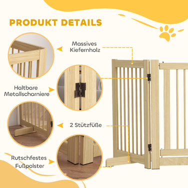 PawHut Barrier Dog Freestanding, 200 см, Ворота для собак Складні з дверима, Дерево, Натуральне Дерево