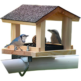 Годівниця для птахів на балкон Vogelfutterhaus, дерев'яна, ручна робота, для садових і диких птахів, з кріпленням на балкон, розмір 30-60 мм, натуральне дерево, стійка до погодних умов