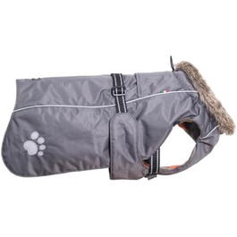 Теплий зимовий пуховик для собак Chiara з шлейкою, сірий, розмір L, з відбиваючими смугами та штучним хутром