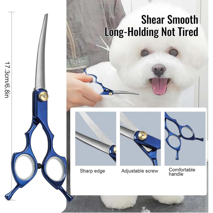 Вигнута ножиці для грумінгу домашніх тварин 6.8' - ножиці для собак та котів з нержавіючої сталі, для стрижки лап, вух, очей та шерсті (зелені)